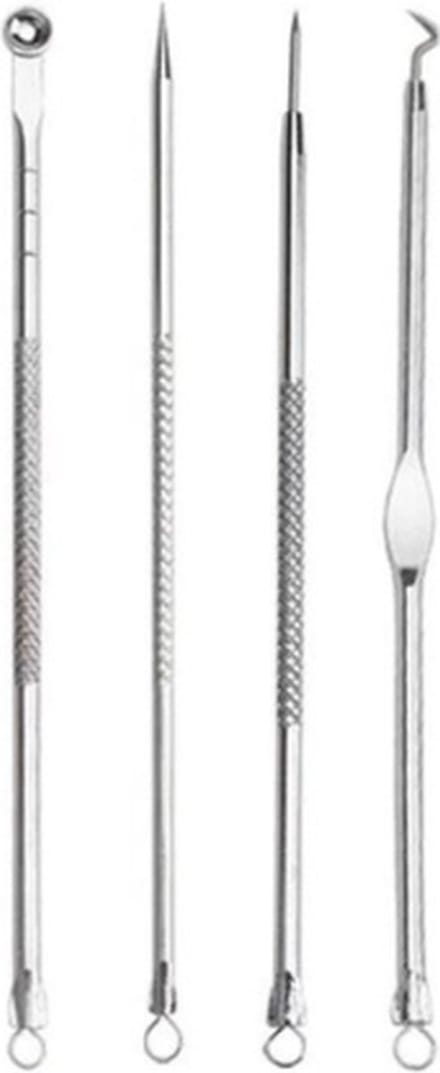 Comedonenlepel set - Mee-eters verwijderen - Blackhead remover - Puistjes - Professionele kit - Extractor tool set - Zilver