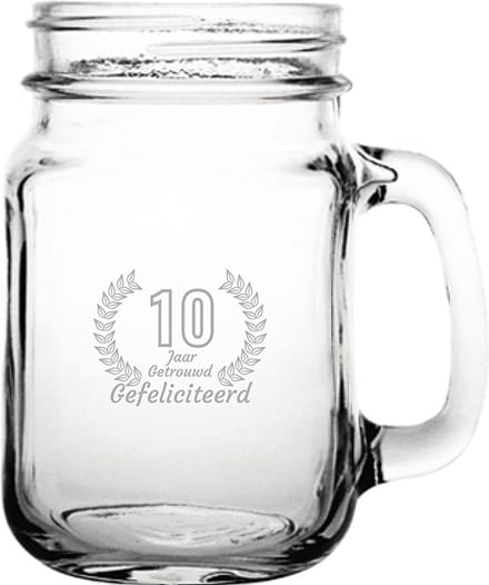 Gegraveerde Drinkglas 45cl Gefeliciteerd 10 jaar getrouwd