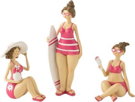 J-Line figuur Strand Vrouwen - polyresin - roze - 3 stuks
