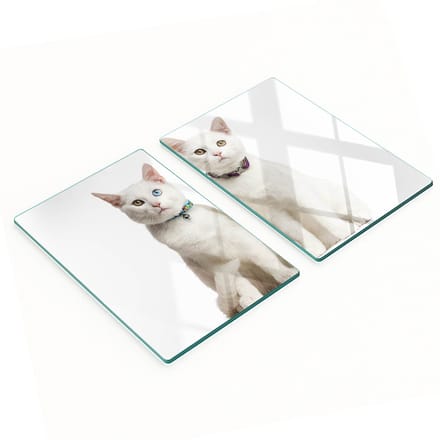 Decoratieve serveerplanken van glas met witte kattenmotief, 2x40x52 cm