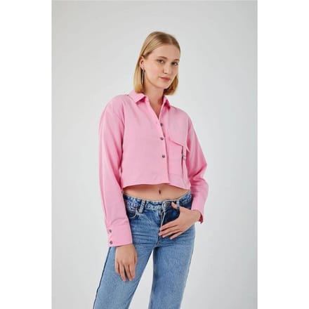 Korte Poplin Shirt met Pocket Detail