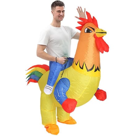 Carnaval opblaasbaar kostuum, bokskuk 150-190cm geel