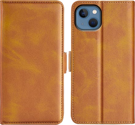 MobyDefend Hoesje - Geschikt voor iPhone 14 - Luxe Wallet Book Case (Sluiting Zijkant) - Lichtbruin