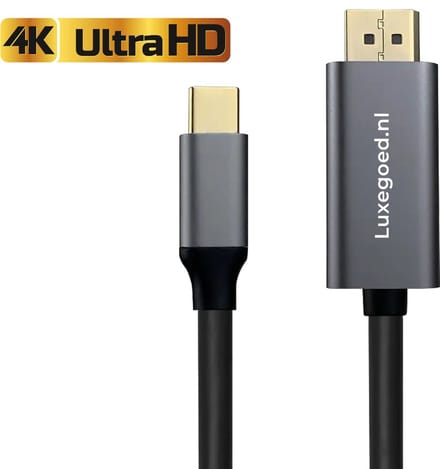 Luxegoed - USB C naar HDMI - USB C naar HDMI adaptor - USB C naar HDMI Kabel- 4k Ultra HD - 60 Hz - 2 Meter - Aluminium Space Grey