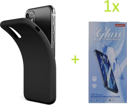 hoesje Geschikt voor: iPhone 12 Pro Max TPU Silicone rubberen + 1 stuk Tempered screenprotector - zwart