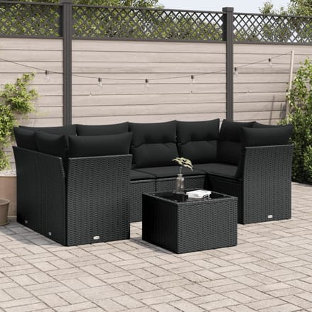 vidaXL - 7-delige - Loungeset - met - kussens - poly - rattan - zwart