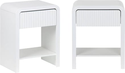 sweeek - Set van 2 witte nachtkastjes met gegroefd houteffect, 1 lade, 1 plank