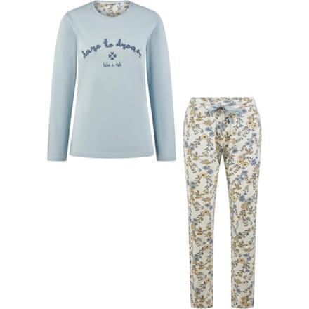 By Louise Dames Pyjama Set Lang Bloemen Print Lichtblauw - Maat S