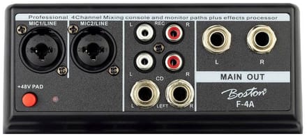 Boston F-4A Mengpaneel met USB Audio-interface, 2 Mono- en 1 Stereo-ingang, Zwart