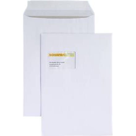 Verzendenvelop, C4, kartonnen achterkant en kleefsluiting, met venster, wit, 125 st.
