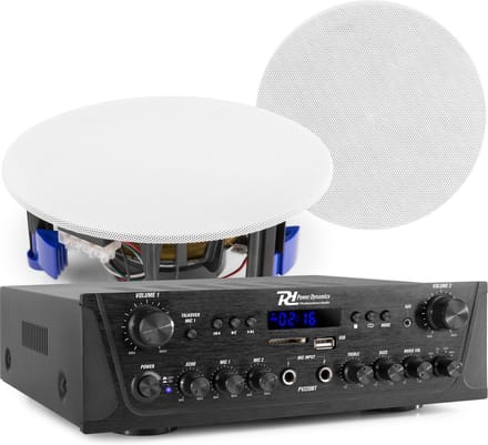 Geluidsinstallatie met Bluetooth - Power Dynamics - PV220BT versterker met 2x ESCS5 plafond speaker