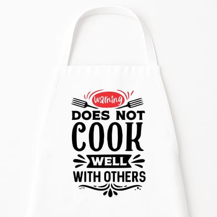 Go Mama - Keukenschort “Warning, does not cook well with others” – Grappig kookschort – One Size – Verstelbaar – Wit – Humor cadeau