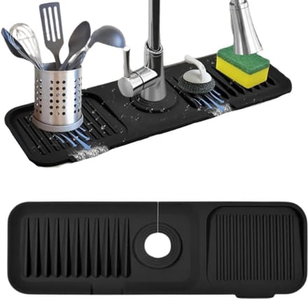 S4D® - Kraanmat - Siliconen Afdruipmat - Afdruipmat Kraan - Zwart - 37x14 CM