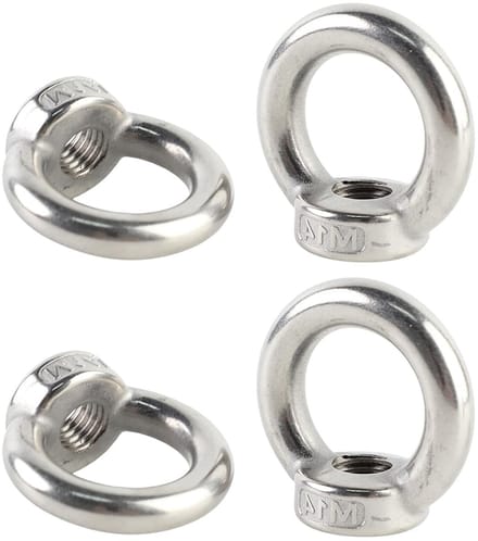 Set van 4 RVS M14 Ringmoeren en Ringogen voor Tillen, Ophangen van Bloempotten en Decoratie
