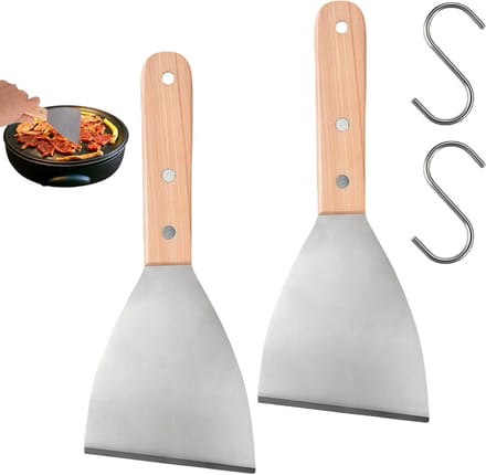 2-delige RVS Grillspatel met Houten Handvat en S-haken