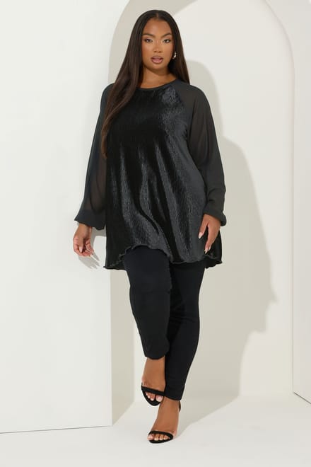 Yours Zwarte Crinkle Velours Top Size 42