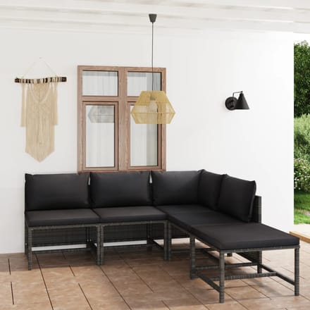 vidaXL - 5-delige - Loungeset - met - kussens - poly - rattan - grijs