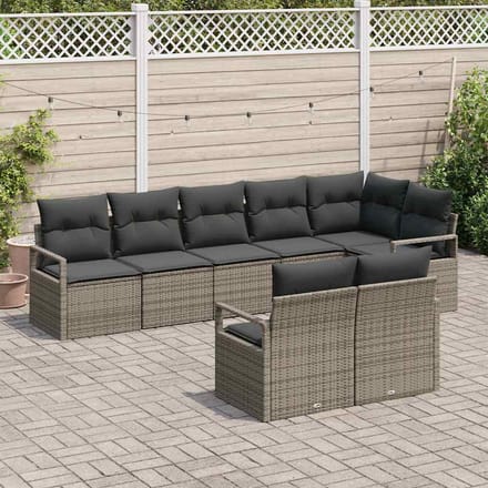vidaXL Tuinbank Set met kussen met opslag 8 pcs Grijs poly rattan
