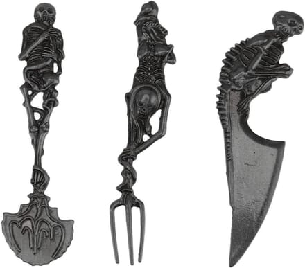 Skelet Bestekset voor Halloween Diner, Creatief Servies van Metaal, Schedel Design.