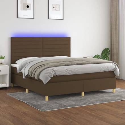 vidaXL - Boxspring - met - matras - en - LED - stof - donkerbruin - 160x200 - cm