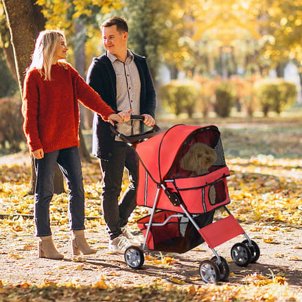 REDOM Hondenbuggy - Opvouwbaar en Verrijdbaar - Modern - Voor Wandelen - Polyester - Rood