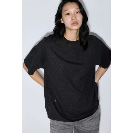 Pailletten Ronde Hals Korte Mouwen T-Shirt