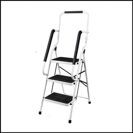 Trapladder 3 Treden - Opvouwbaar Met Leuning - Stalen Constructie - Antislip Treden - Draagvermogen 150 KG