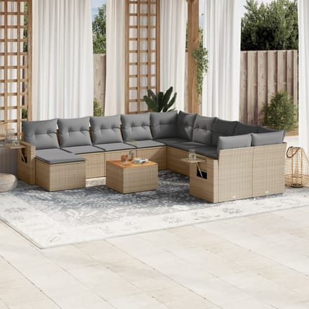 vidaXL - 12-delige - Loungeset - met - kussens - poly - rattan - beige