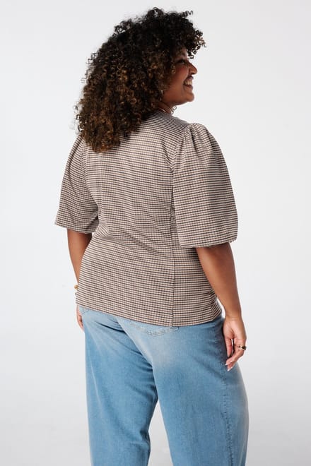 MS Mode Top Geruite top met pofmouwen