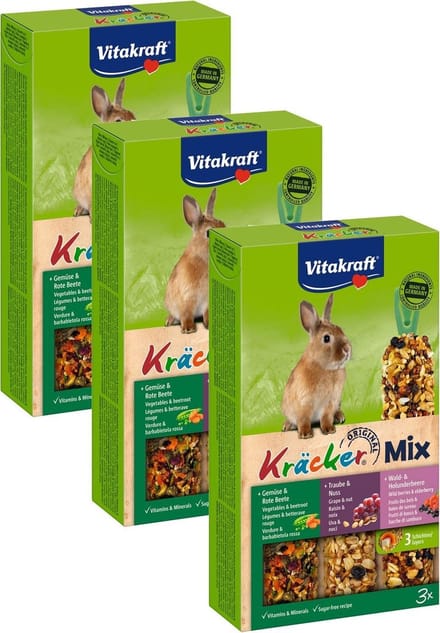 Vitakraft Konijn Kracker 3in1 - Konijnensnack - 3 x Noten&Bosbessen&Groente