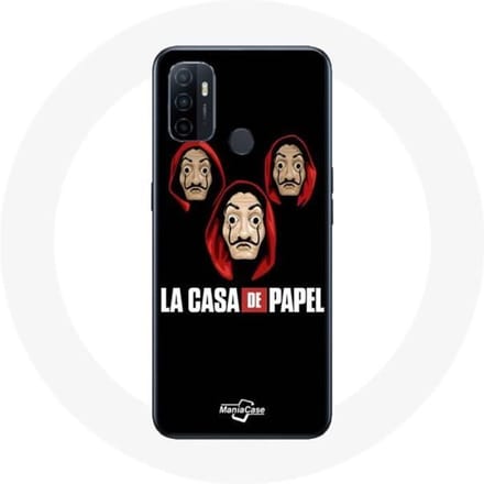 Coque - La casa de papel - Oppo A53 - Souple - Noir - Masque et Logo