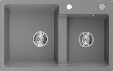 Mexen Tomas granieten dubbele spoelbak 800 x 500 , grijs, chromen sifon - 6516802000-71