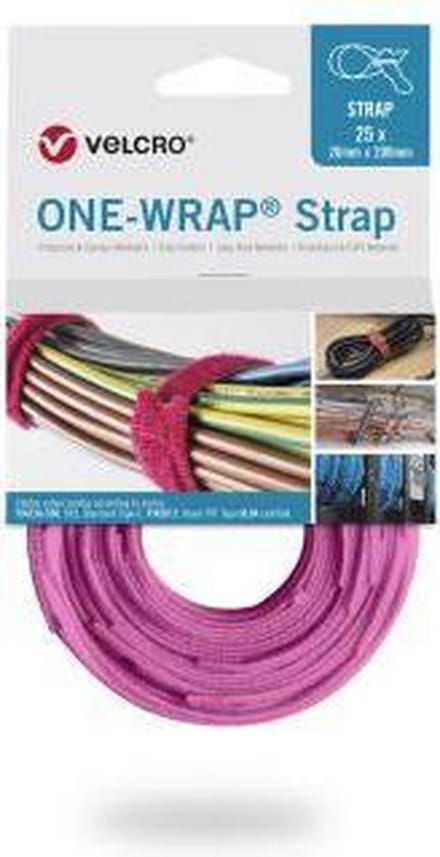 VELCRO® - One-wrap Strap - 20mm x 200mm - Roze - Klittenband - 25 Stuks per rol - (098.0609)