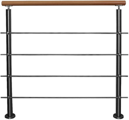 RVS Trapleuning met Houten Handvat en Horizontale Spijlen - 2 Meter