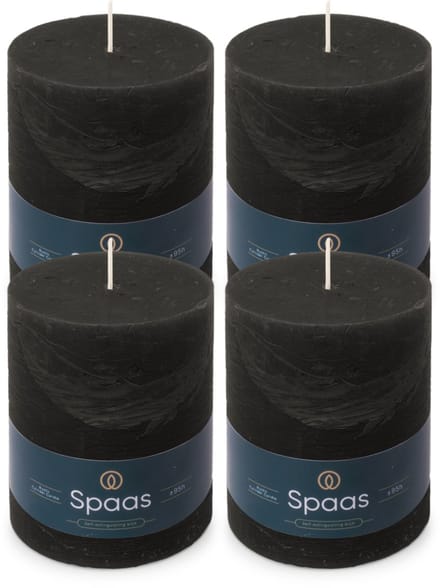 Spaas Rustieke Stompkaarsen - Zwart - 100/130mm - circa 95u - 4 kaarsen