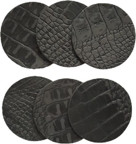 Leren onderzetters donker grijs met croco structuur set van 6 stuks - De Riemenspecialist