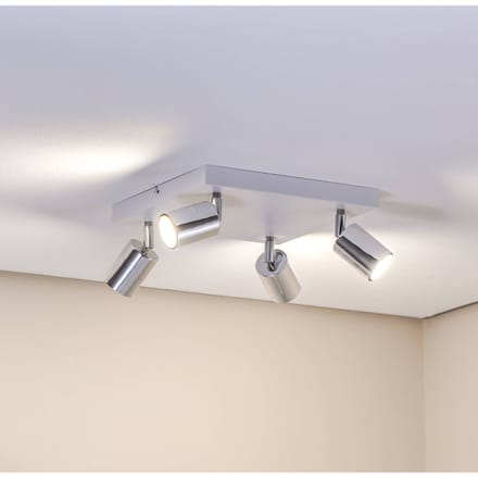 HELAM Plafondlamp Tune II, wit/chroom, metaal, 4-lamps, vierkant