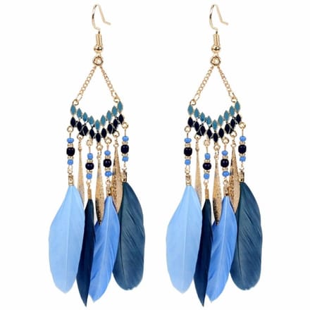 Fako Bijoux® - Oorbellen - Bohemian - Veren - Retro - Blauw
