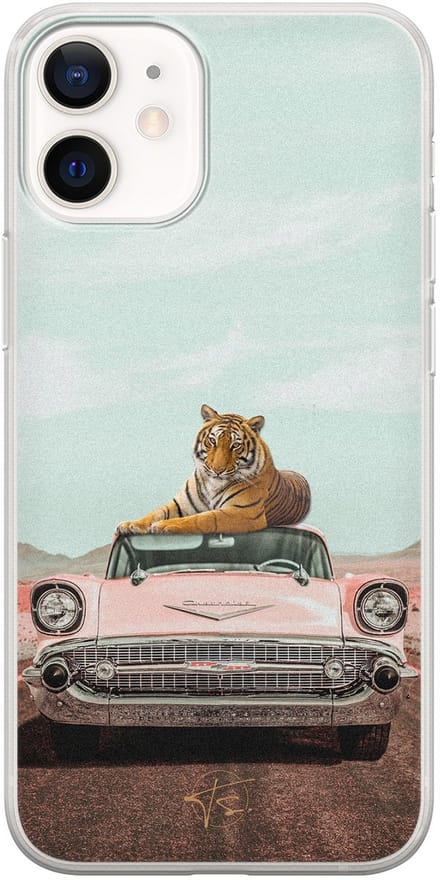 Hoesje geschikt voor iPhone 12 Mini - Chill tijger - Soft Case - TPU - Print - Multi - ELLECHIQ