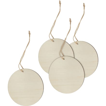 Houten decoratieve hanger "Rond" met lint, set van 4 - Ø 9,5 cm
