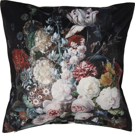 Clayre & Eef Kussenhoes 45x45 cm Zwart Polyester Bloemen