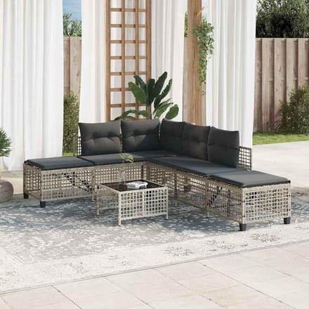 vidaXL - 3-delige - Loungeset - met - kussens - poly - rattan - lichtgrijs