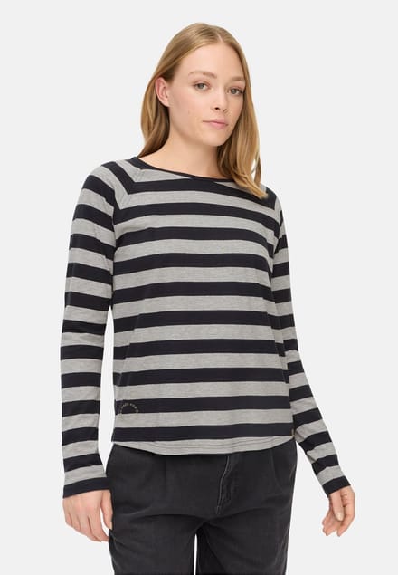 camel active Gestreepte longsleeve met raglanmouwen - Maat womenswear-S - Kaviaar