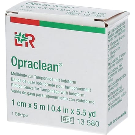 Clauden / Opraclean Lohman en Rauser - 100 % Katoen (gaas), geïmpregneerd met jodoform - Wondreiniging diepe wonden en wondholtes