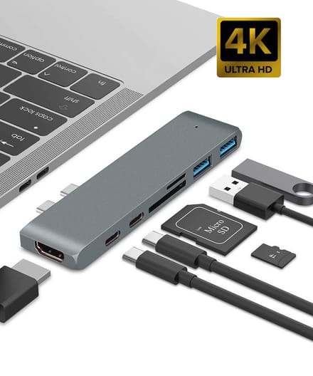 USB C Hub 7 in 1 - USB splitter - USB C dock - USB 3.0 - 4K UHD HDMI - Macbook Pro / Air - Interhub