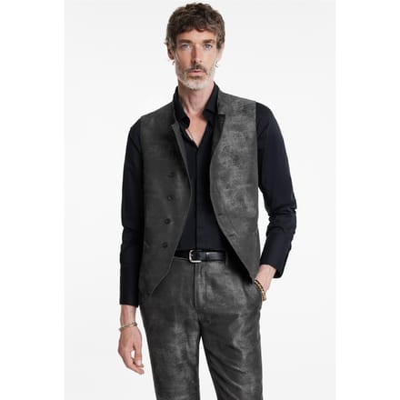 John Varvatos Beacon Vest - Slim Fit Asymmetric Button Eclipse Hthr Maat: 46 | Gilets Outlet | Heren | Grijs