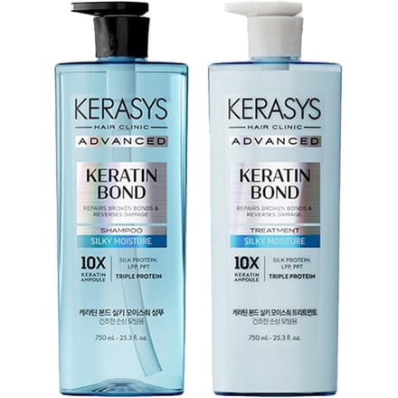 Kerasys Keratin Bond Silky Moisture Shampoo & Treatment Set - Hydraterend & Gladmakend, 750ml + 750ml gray