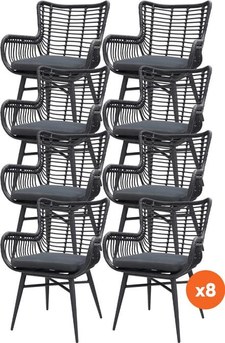 Set van 8 - Jasmine dining tuinstoel - Black