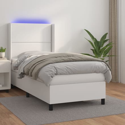 vidaXL - Boxspring - met - matras - en - LED - kunstleer - wit - 100x200 - cm