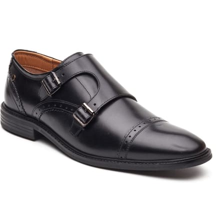 Base London Henley Monk Leer Heren Zwarte Dubbele Monk Schoenen